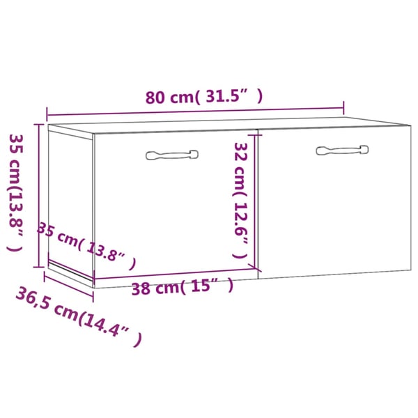 vidaXL vægskab 80x36,5x35 cm konstrueret træ hvid højglans