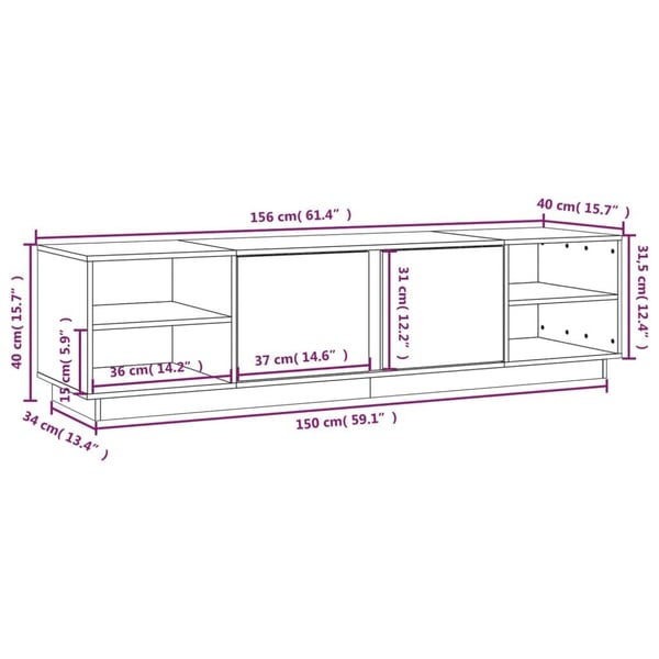 vidaXL TV-benk hvit 156x40x40 cm heltre furu