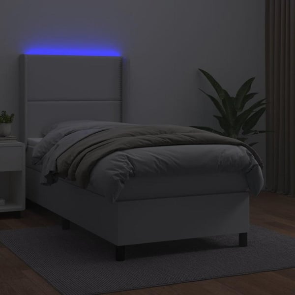 vidaXL kontinentalseng med LED-lys 100x200 cm kunstlæder hvid