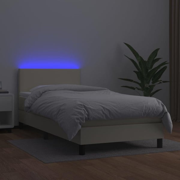 vidaXL kontinentalseng med LED-lys 100x200 cm kunstlæder cremefarvet