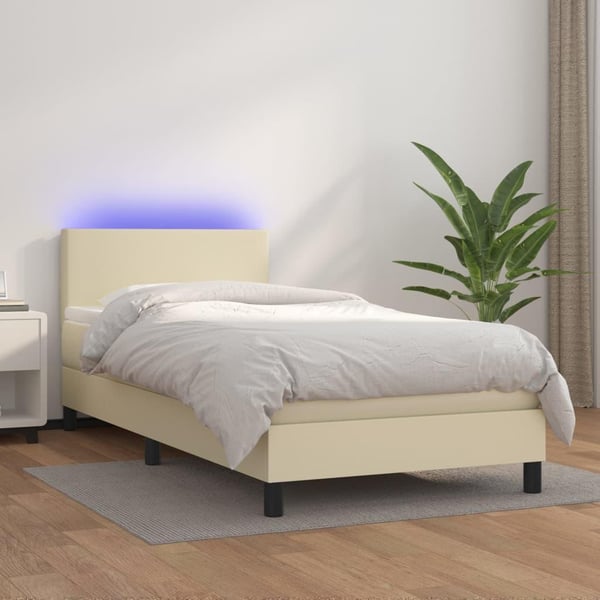 vidaXL kontinentalseng med LED-lys 100x200 cm kunstlæder cremefarvet