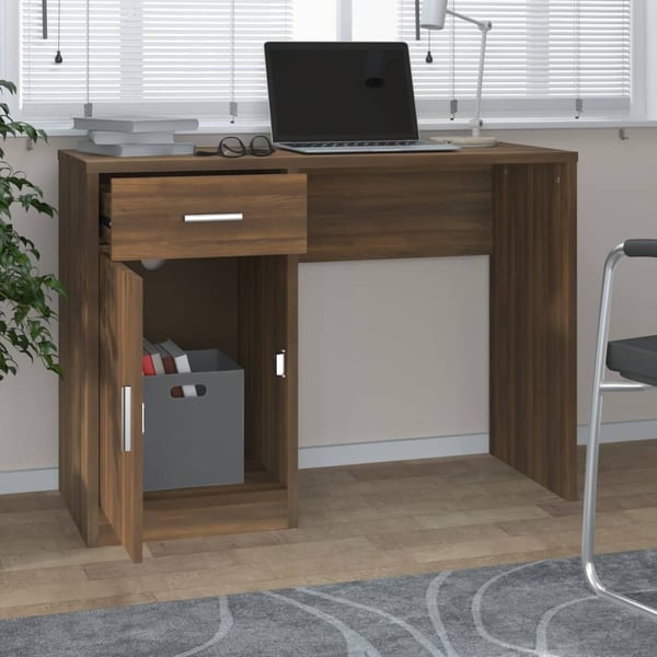 vidaXL Skrivebord skuff og skap brun eik 100x40x73 cm konstruert tre