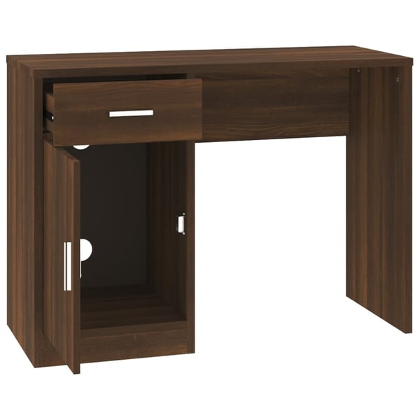 vidaXL Skrivebord skuff og skap brun eik 100x40x73 cm konstruert tre