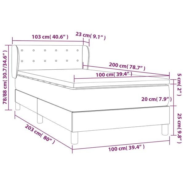 vidaXL kontinentalseng med madras 100x200 cm kunstlæder cremefarvet