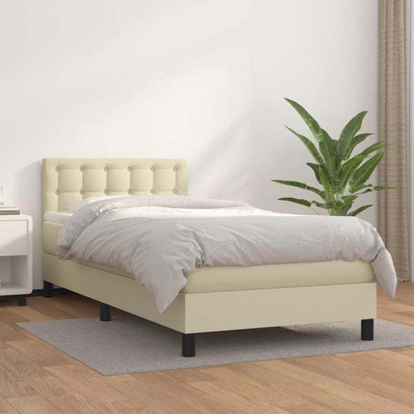 vidaXL kontinentalseng med madras 100x200 cm kunstlæder cremefarvet