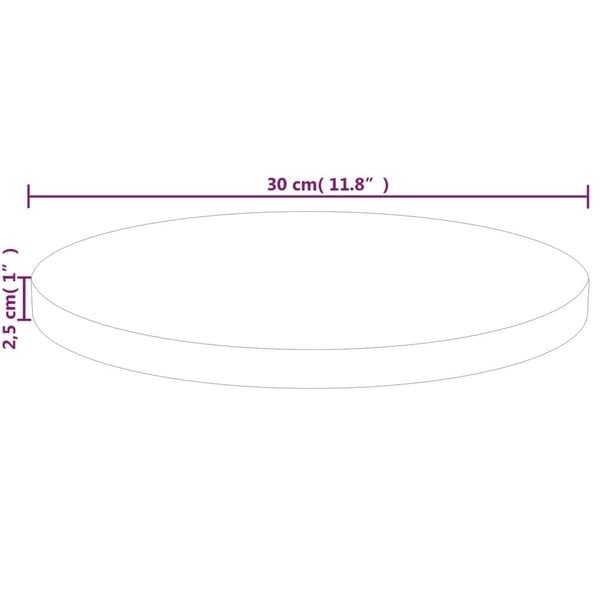 vidaXL Rund bordplate Ø30x2,5 cm ubehandlet heltre eik