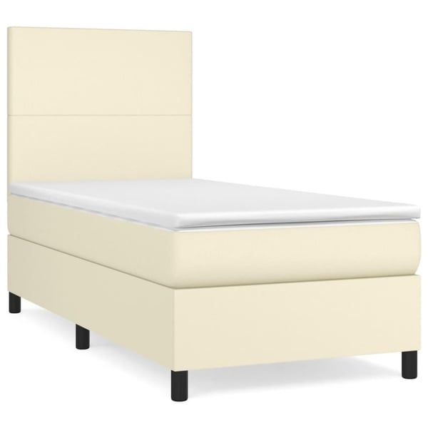 vidaXL kontinentalseng med madras 90x200 cm kunstlæder cremefarvet
