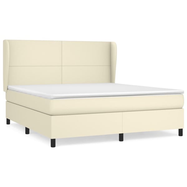 vidaXL kontinentalseng med madras 180x200 cm kunstlæder cremefarvet