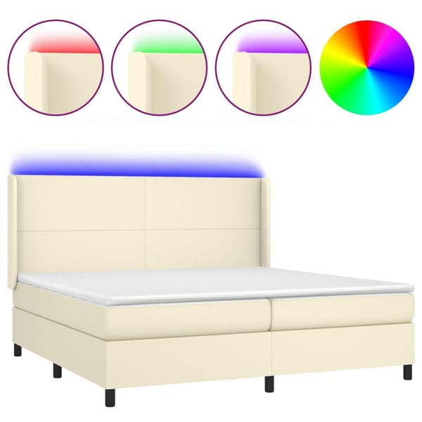 vidaXL kontinentalseng med LED-lys 200x200 cm kunstlæder cremefarvet