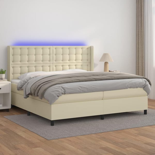 vidaXL kontinentalseng med LED-lys 200x200 cm kunstlæder cremefarvet