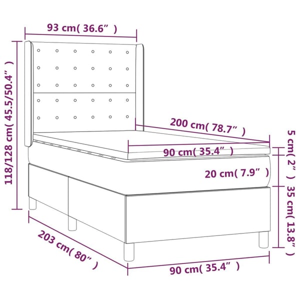 vidaXL kontinentalseng med LED-lys 90x200 cm kunstlæder cremefarvet