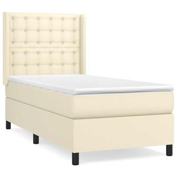 vidaXL Ramsäng med madrass gräddvit 90x200cm konstläder