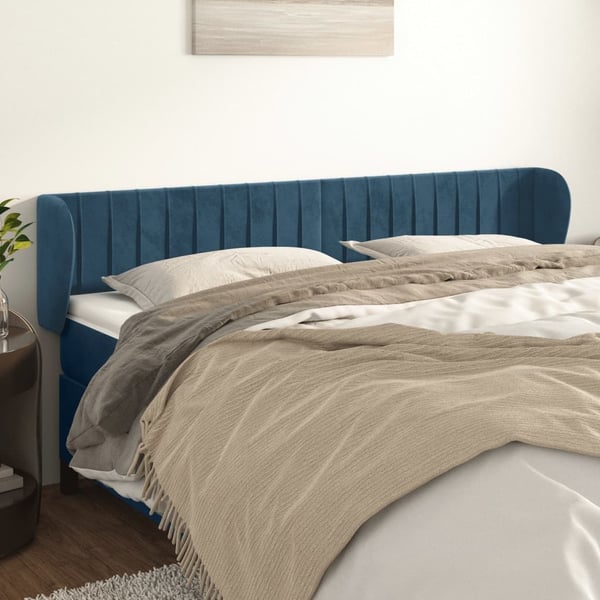 vidaXL sengegavl med kanter 203x23x78/88 cm fløjl mørkeblå