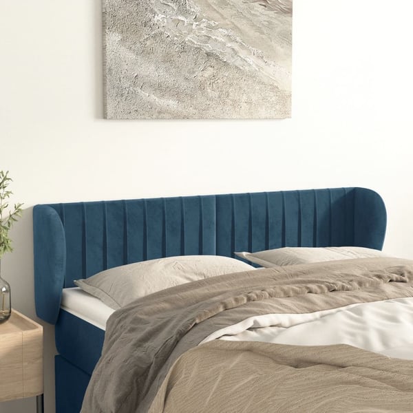 vidaXL sengegavl med kanter 147x23x78/88 cm fløjl mørkeblå