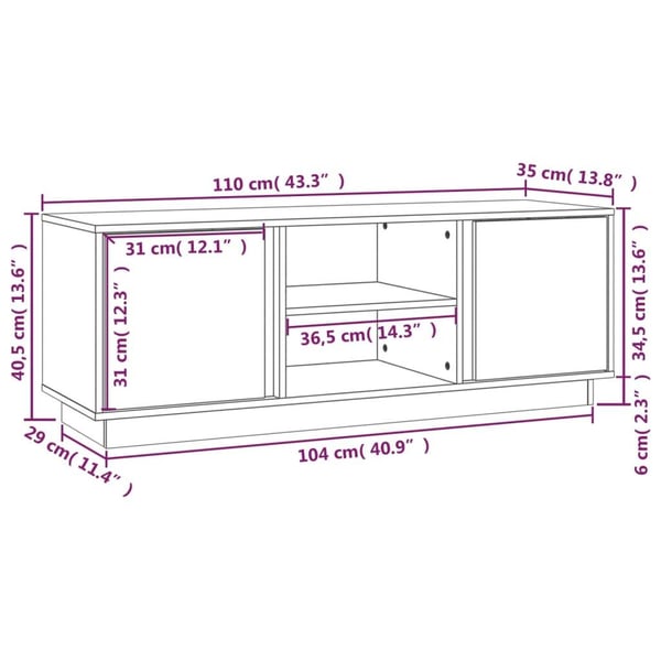 vidaXL tv-bord 110x35x40,5 cm massivt fyrretræ gyldenbrun