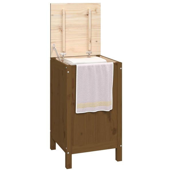 vidaXL vasketøjskurv 44x44x76 cm massivt fyrretræ gyldenbrun