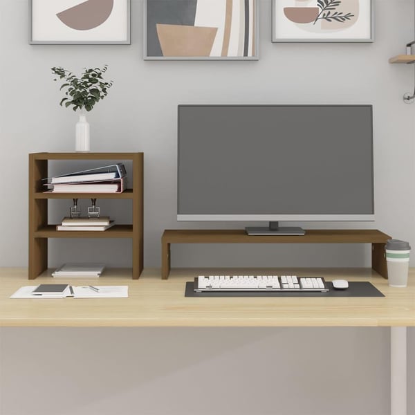 vidaXL skærmholder 81x20x30 cm massivt fyrretræ gyldenbrun
