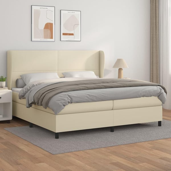 vidaXL kontinentalseng med madras 200x200 cm kunstlæder cremefarvet