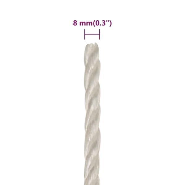 vidaXL Arbeidstau hvit 8 mm 25 m polypropylen