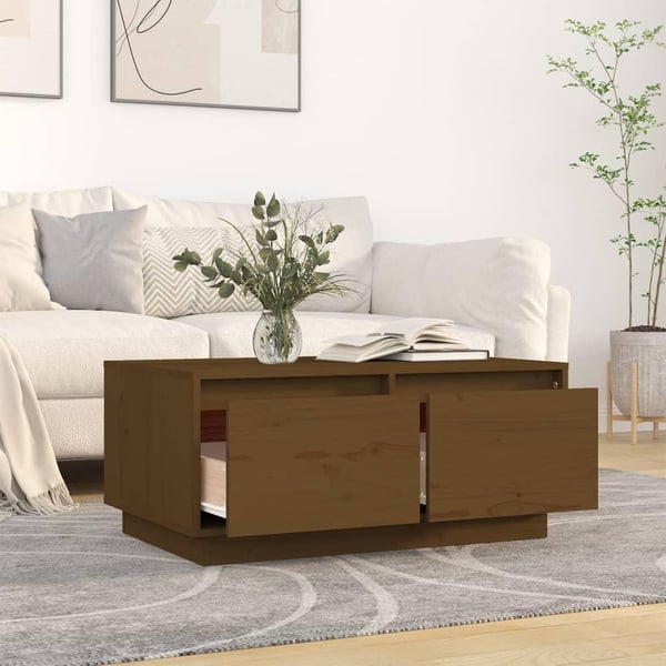 vidaXL sofabord 80x50x35 cm massivt fyrretræ gyldenbrun