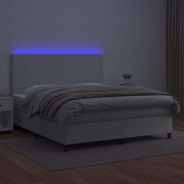 vidaXL kontinentalseng med LED-lys 160x200 cm kunstlæder hvid