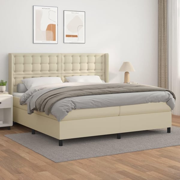 vidaXL kontinentalseng med madras 200x200 cm kunstlæder cremefarvet