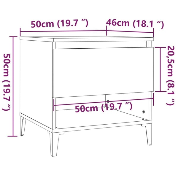 vidaXL sidebord 50x46x50 cm konstrueret træ sonoma-eg