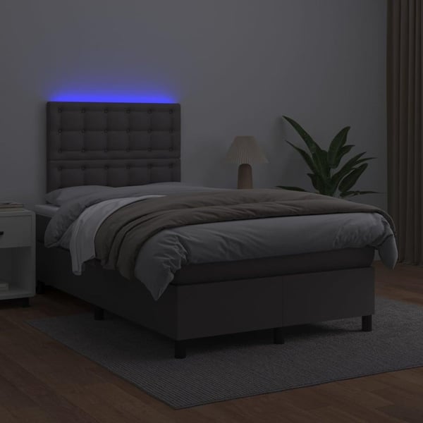 vidaXL kontinentalseng med LED-lys 120x200 cm kunstlæder grå