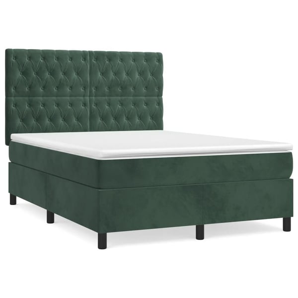 vidaXL kontinentalseng med madras 140x190 cm fløjl mørkegrøn