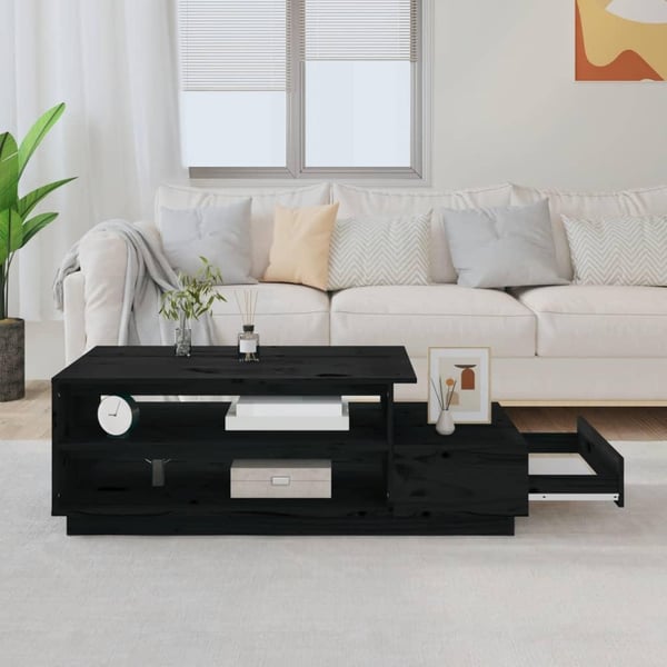 vidaXL sofabord 120x50x40,5 cm massivt fyrretræ sort