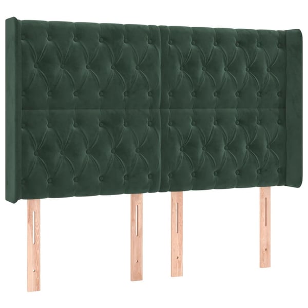 vidaXL kontinentalseng med LED-lys 140x190 cm fløjl mørkegrøn