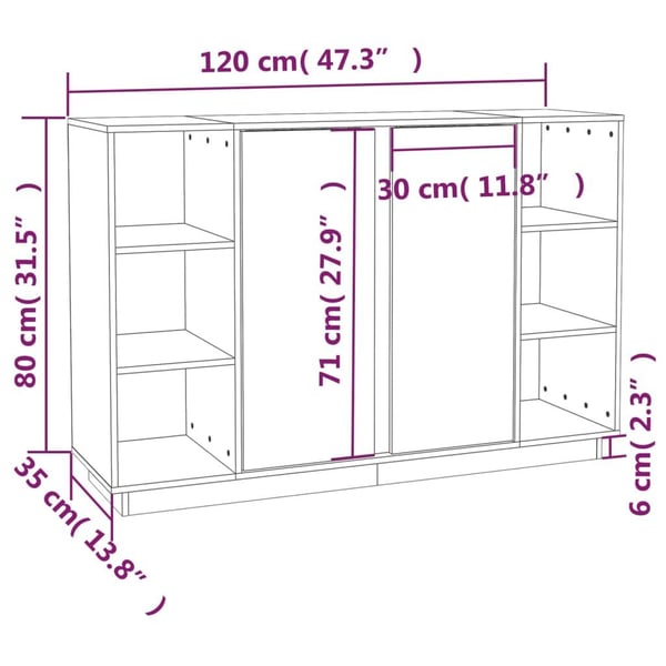vidaXL skænk 120x35x80 cm massivt fyrretræ hvid