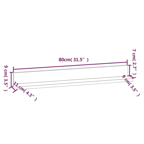 vidaXL Vegghyller 2 stk hvit 80x11x9 cm heltre furu