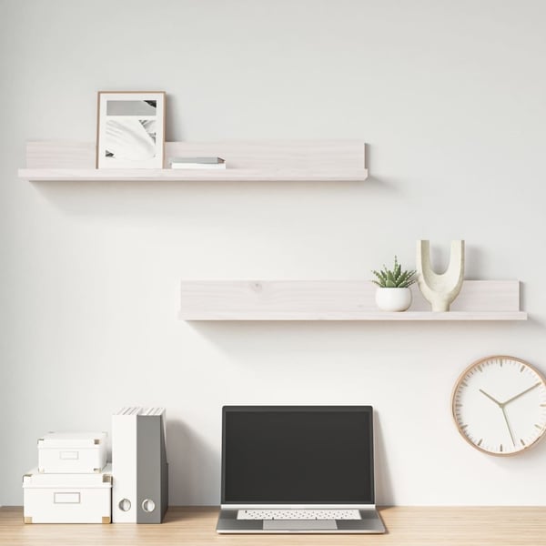 vidaXL Vegghyller 2 stk hvit 80x11x9 cm heltre furu