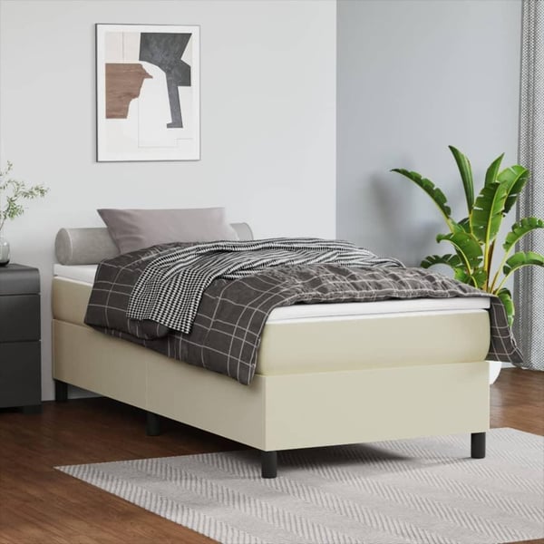 vidaXL kontinentalseng 90x200 cm kunstlæder cremefarvet