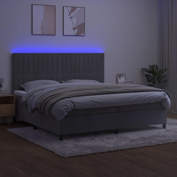 vidaXL kontinentalseng med LED-lys 200x200 cm fløjl lysegrå