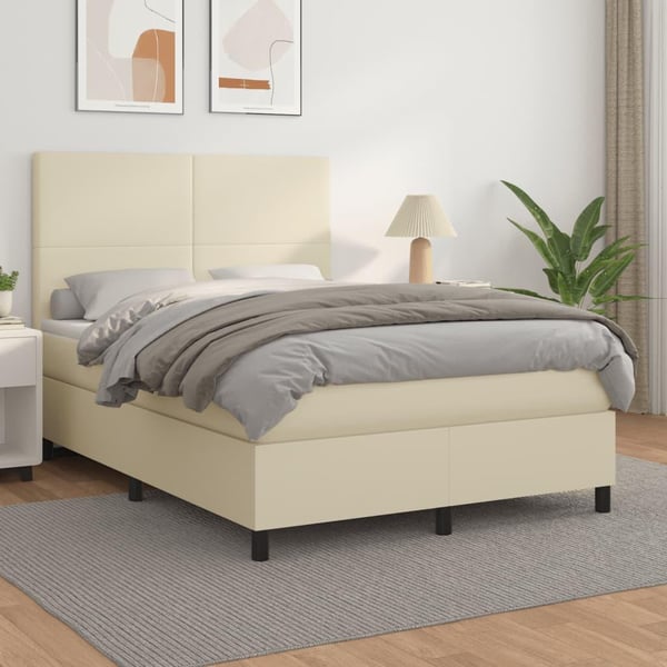 vidaXL kontinentalseng med madras 140x190 cm kunstlæder cremefarvet