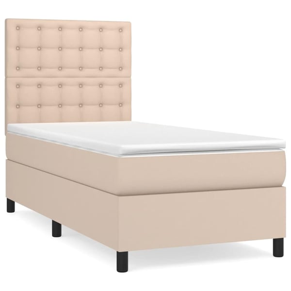 vidaXL kontinentalseng 90x190 cm kunstlæder cappuccinofarvet