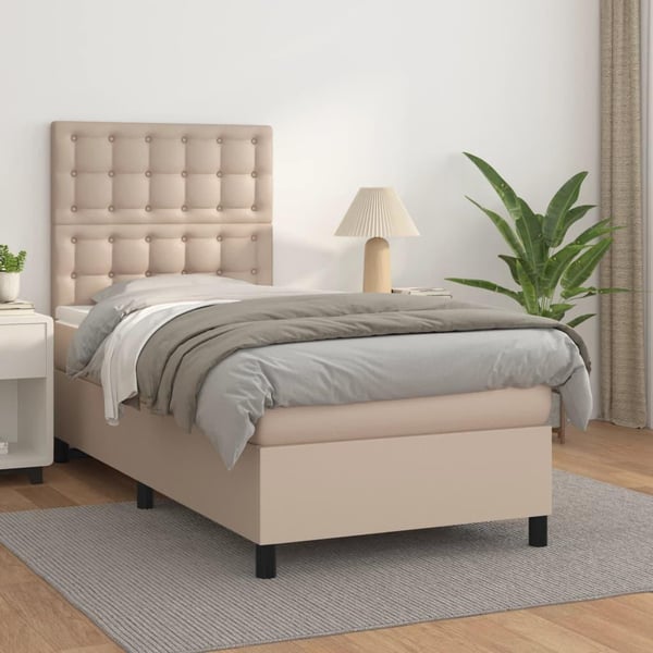 vidaXL kontinentalseng 90x190 cm kunstlæder cappuccinofarvet