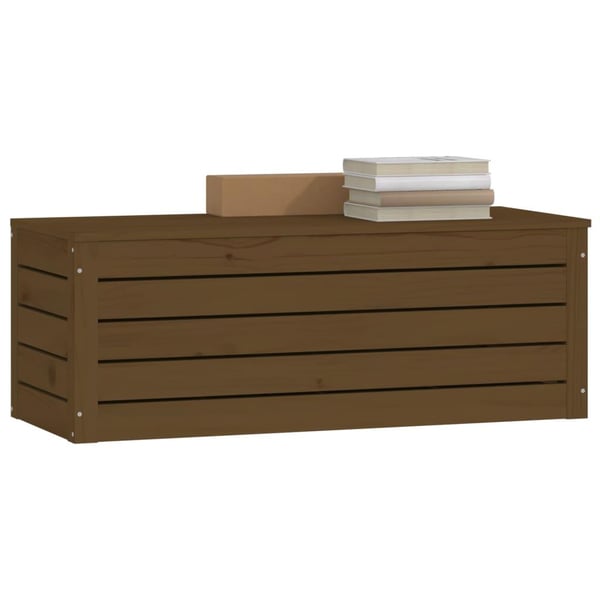 vidaXL opbevaringskasse 89x36,5x33 cm massivt fyrretræ gyldenbrun
