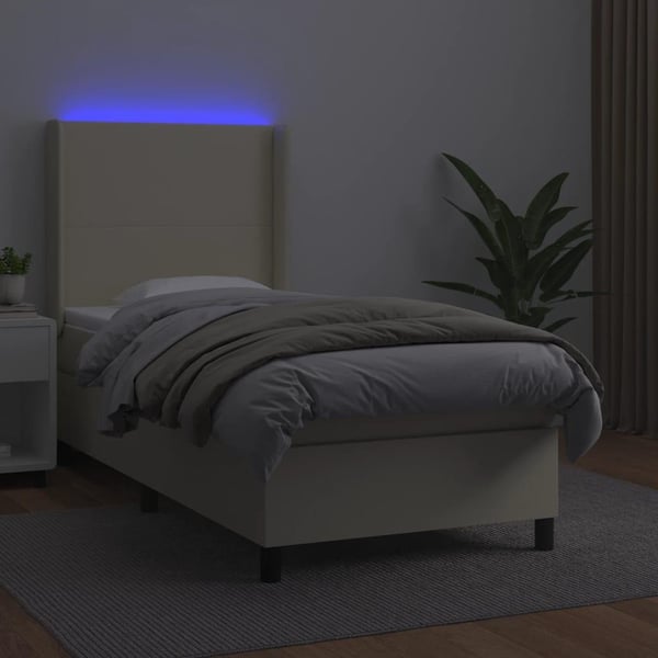 vidaXL kontinentalseng med LED-lys 100x200 cm kunstlæder cremefarvet