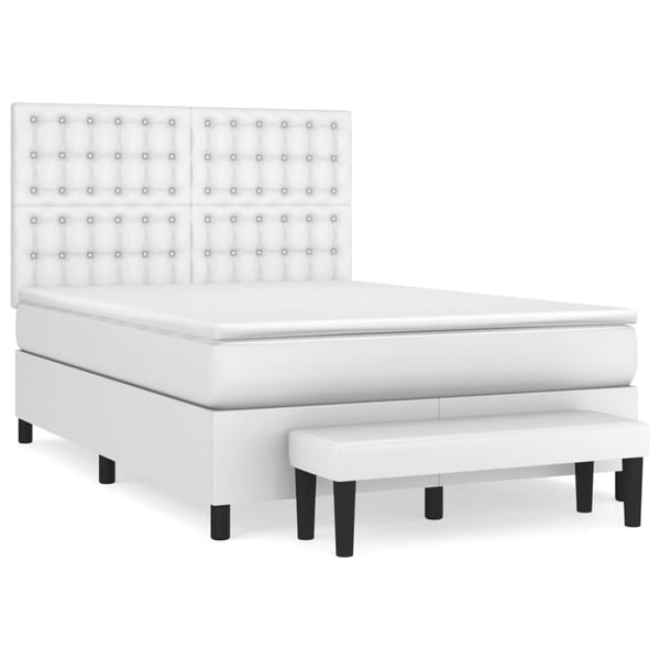 vidaXL kontinentalseng med madras 140x190 cm kunstlæder hvid