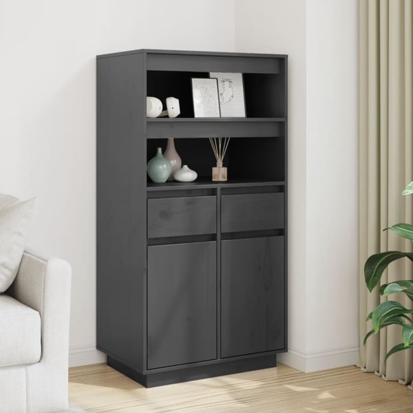 vidaXL højskab 60x40x116,5 cm massivt fyrretræ grå