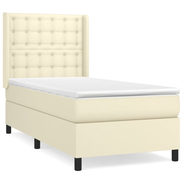 vidaXL Ramsäng med bäddmadrass gräddvit 100x200 cm konstläder
