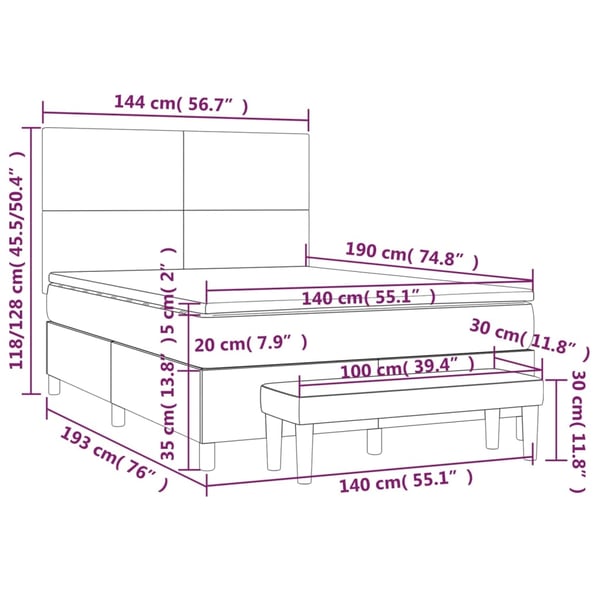 vidaXL kontinentalseng med madras 140x190 cm kunstlæder hvid