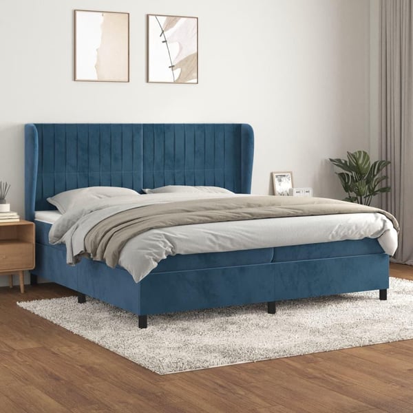 vidaXL kontinentalseng med madras 200x200 cm fløjl mørkeblå