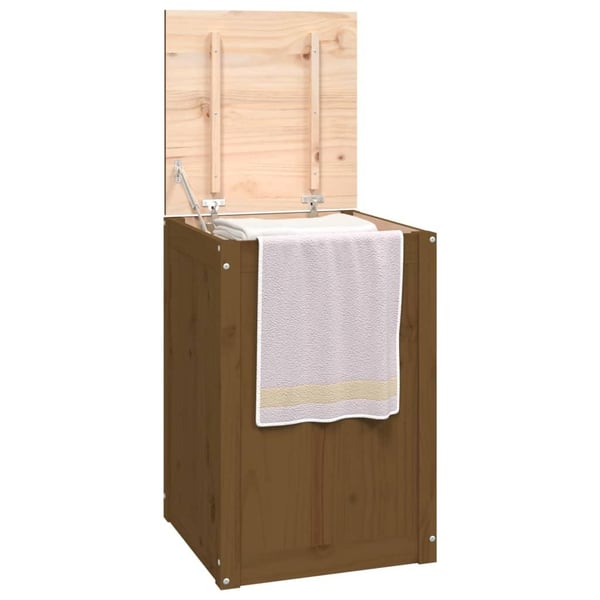 vidaXL vasketøjskurv 44x44x66 cm massivt fyrretræ gyldenbrun