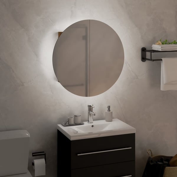 vidaXL Baderomsskap med rundt speil og LED eik 40x40x17,5 cm