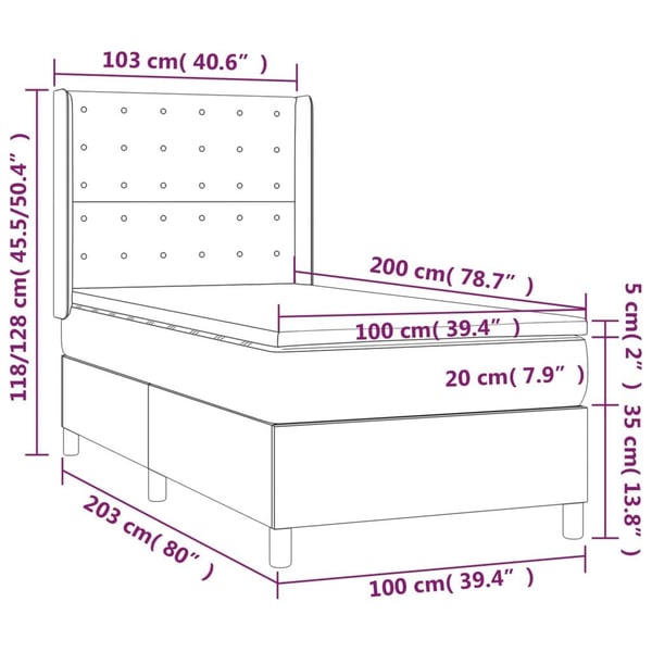 vidaXL kontinentalseng med LED-lys 100x200 cm kunstlæder cremefarvet