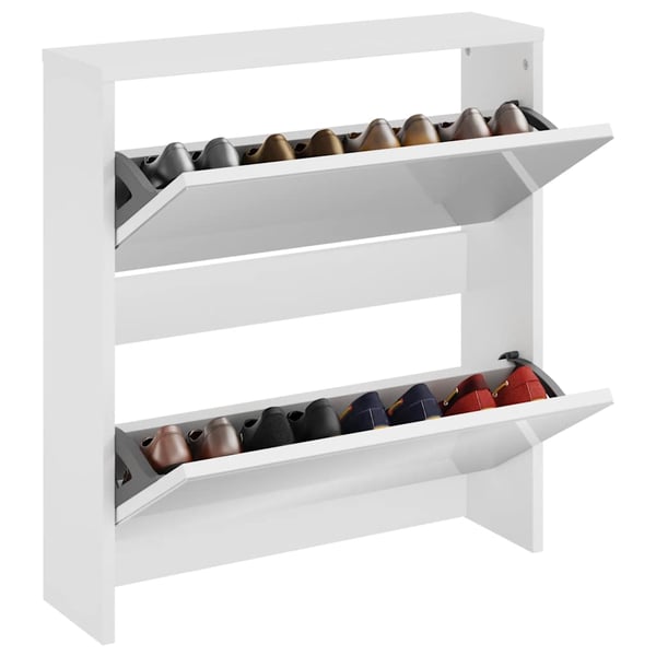 vidaXL Skoskap med speil 2 lag høyglans hvit 63x17x67 cm